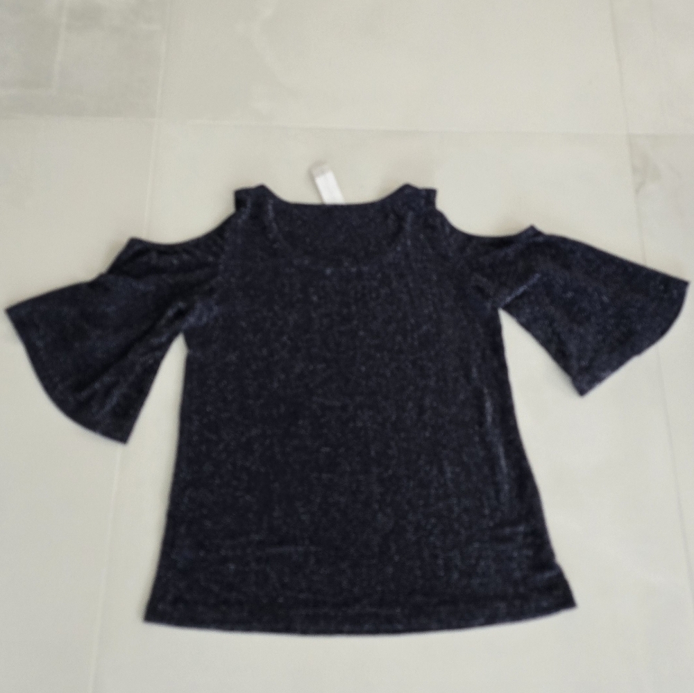NWT Glittery Navy Cold-Shoulder Blouse - Size Medium - Picture 5 of 6